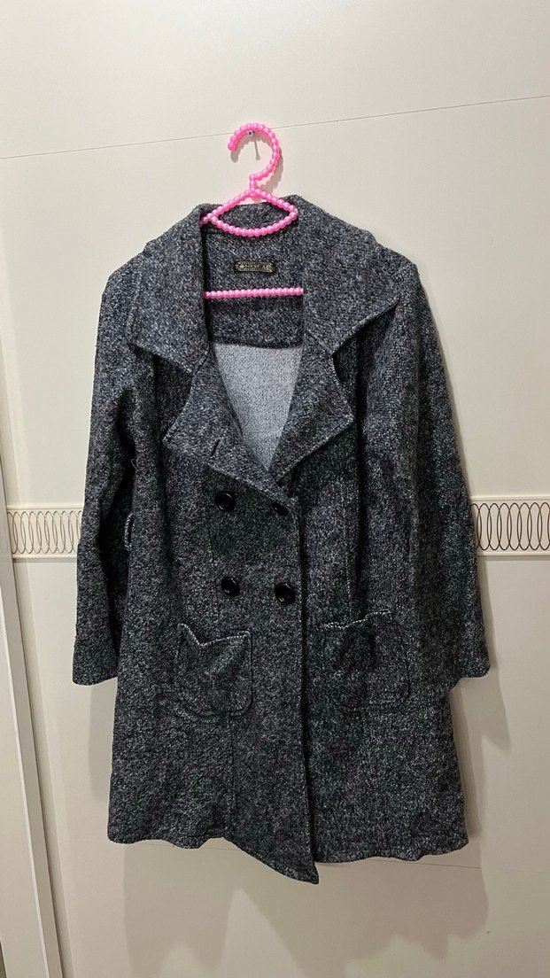 Gri Düğmeli Midi Kaban - Görsel 2