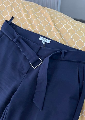 İPEKYOL Kemerli Mavi Kadın Kumaş Pantolon - Görsel 7