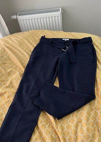 İPEKYOL Kemerli Mavi Kadın Kumaş Pantolon - Görsel 3