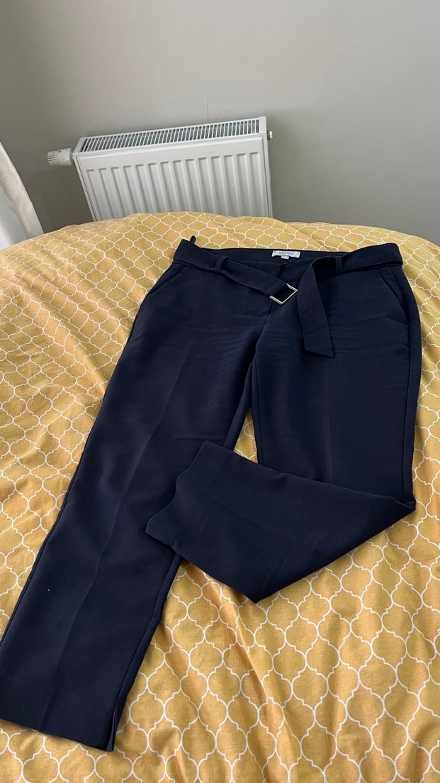 İPEKYOL Kemerli Mavi Kadın Kumaş Pantolon - Görsel 3