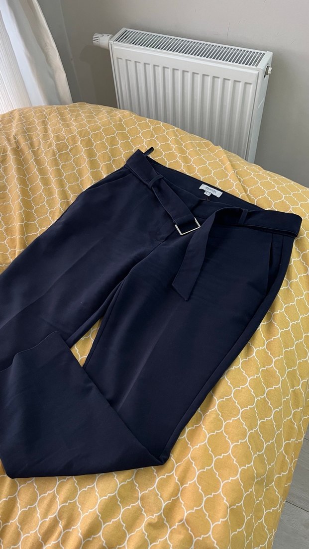 İPEKYOL Kemerli Mavi Kadın Kumaş Pantolon - Görsel 4