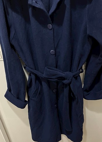 Kemerli Lacivert Midi Kadın Polarlı Ceket - Görsel 5