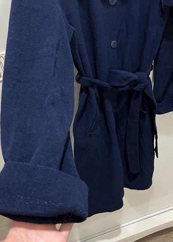 Kemerli Lacivert Midi Kadın Polarlı Ceket - Görsel 6