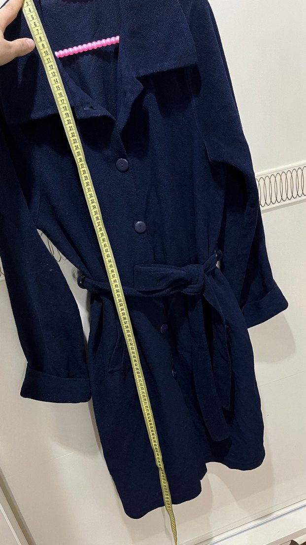 Kemerli Lacivert Midi Kadın Polarlı Ceket - Görsel 3