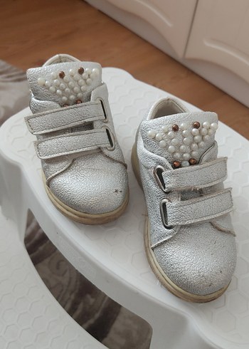 Kız Çocuk Beyaz Sneakers, Cırt Cırtlı, Nakışlı - Görsel 2