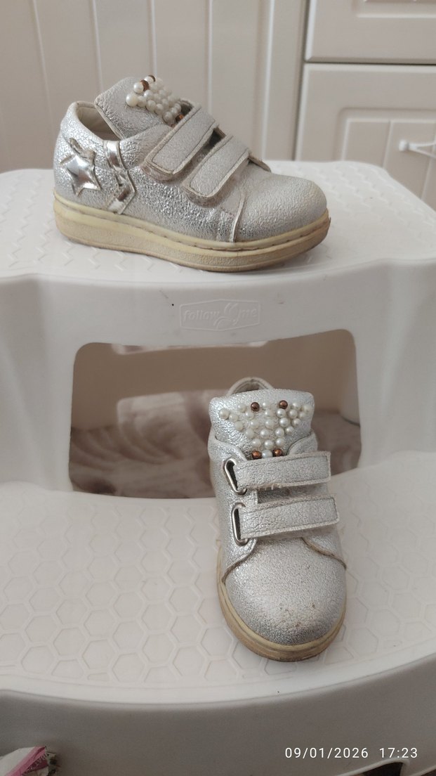 Kız Çocuk Beyaz Sneakers, Cırt Cırtlı, Nakışlı - Görsel 3