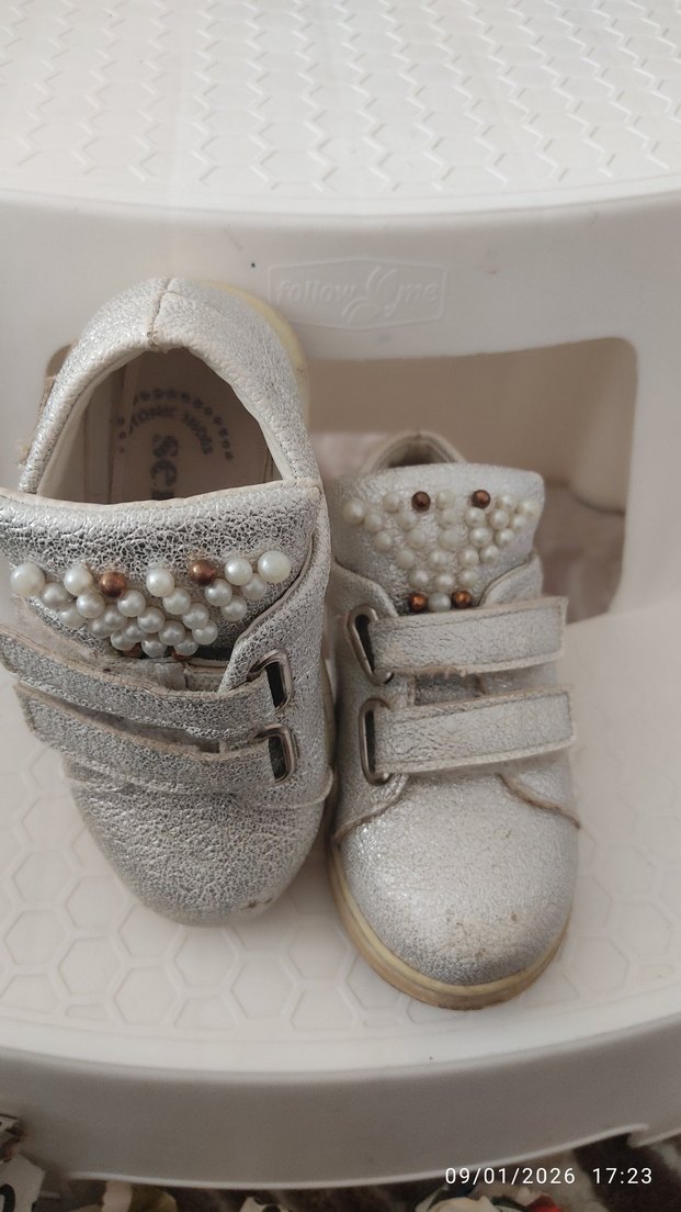 Kız Çocuk Beyaz Sneakers, Cırt Cırtlı, Nakışlı - Görsel 4