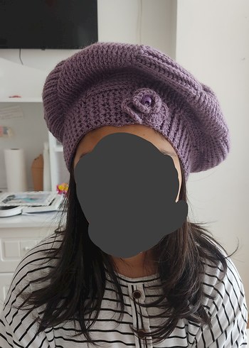 Mor Örgü Parmaksız Kadın Eldiveni ve şapkası - Görsel 5