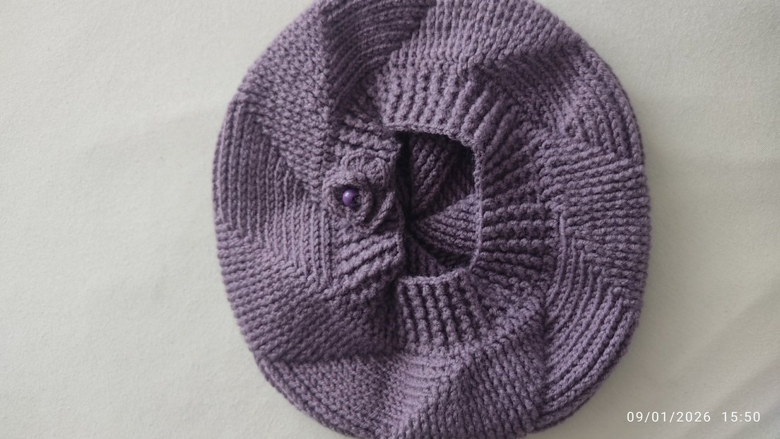 Mor Örgü Parmaksız Kadın Eldiveni ve şapkası - Görsel 3