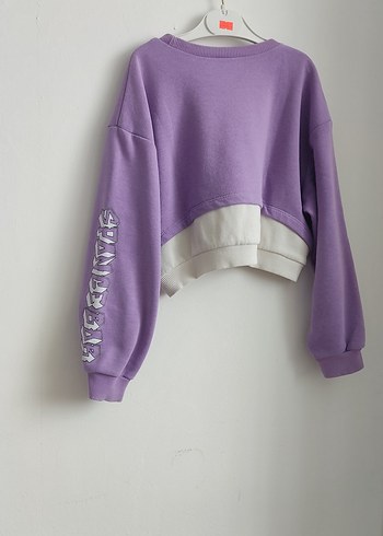 LC Waikiki 7/8 yaş Kız Çocuk Mor Baskılı Sweatshirt krop.