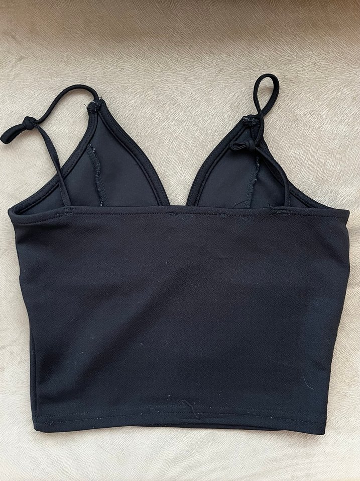 Siyah V Yaka İnce Askılı Büstiyer - Görsel 2