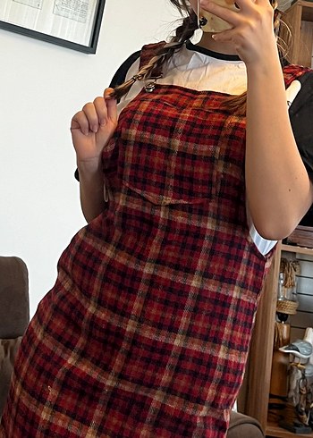 Kırmızı Ekoseli Salopet - Görsel 3