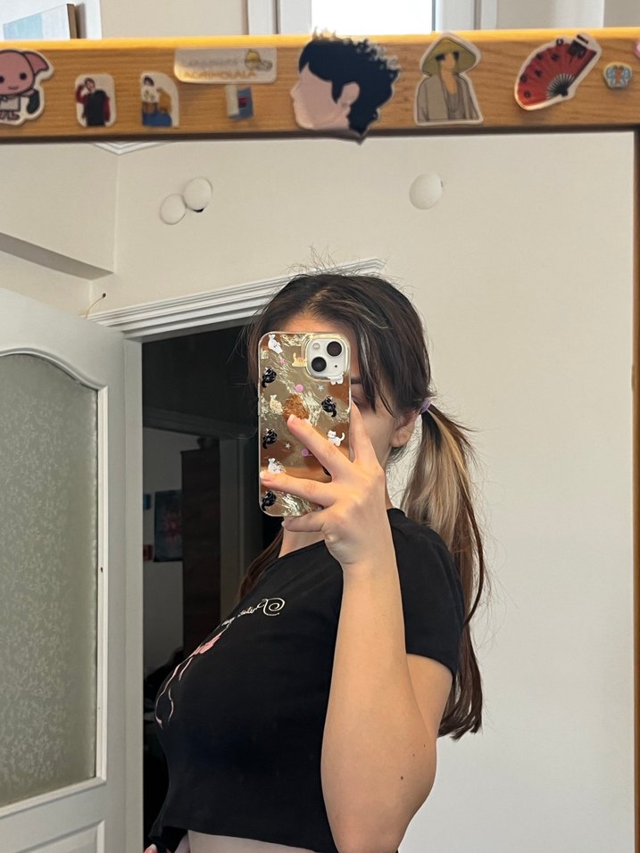 Kurdele baskılı kısa kollu crop - Görsel 2