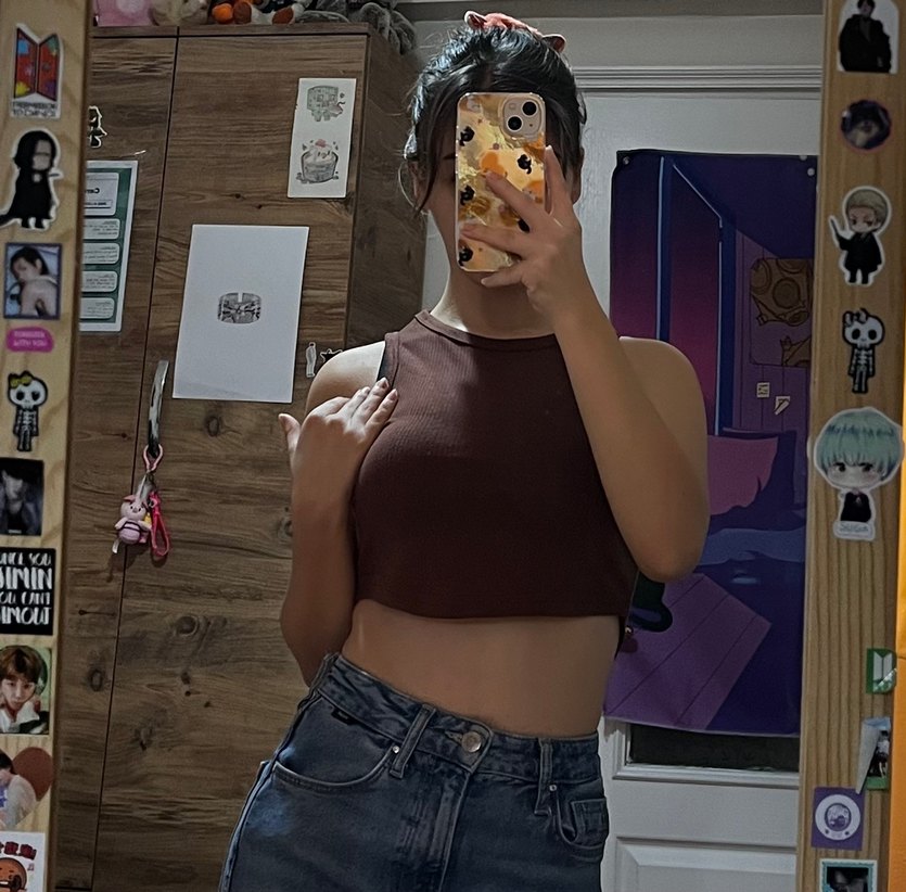 Kahverengi Denim Kadın Crop Top - Görsel 3