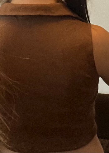 Kahverengi Kolsuz Crop Top yakalı - Görsel 4