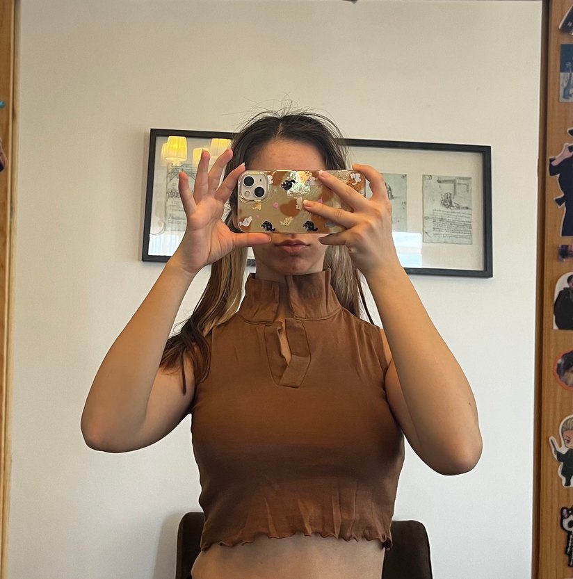 Kahverengi Kolsuz Crop Top yakalı - Görsel 2