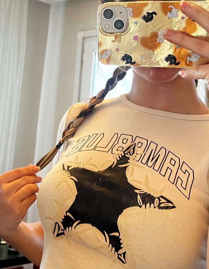 Deri Görünümlü Yıldız Baskılı Crop Top - Görsel 2