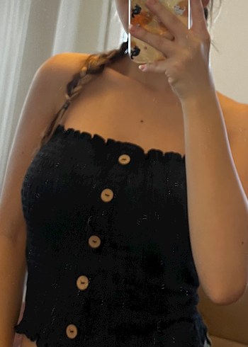 Siyah Düğmeli Straplez Midi Büstiyer - Görsel 2