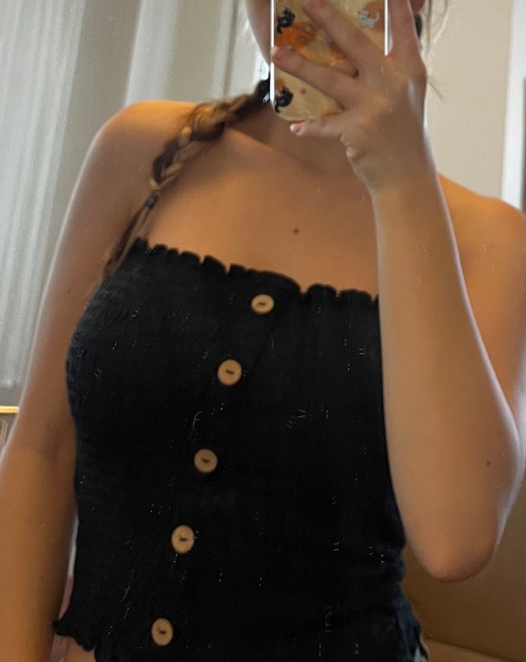 Siyah Düğmeli Straplez Midi Büstiyer - Görsel 2