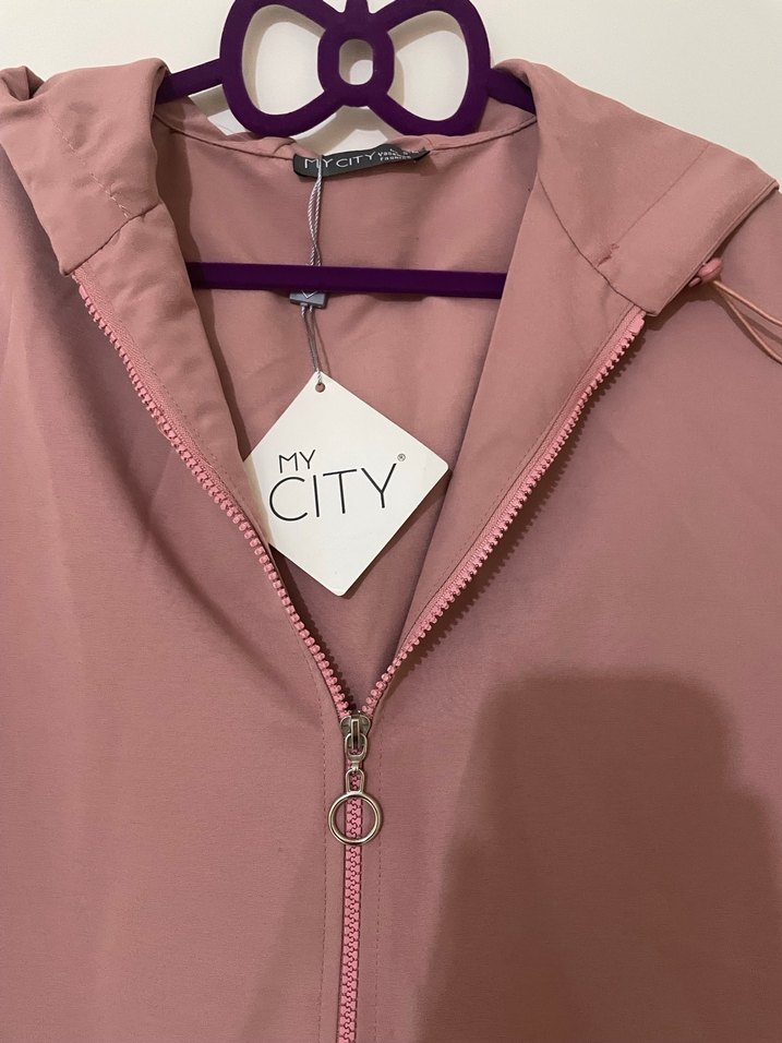 Pembe Midi Street Stil Kadın Yağmurluk - Görsel 2