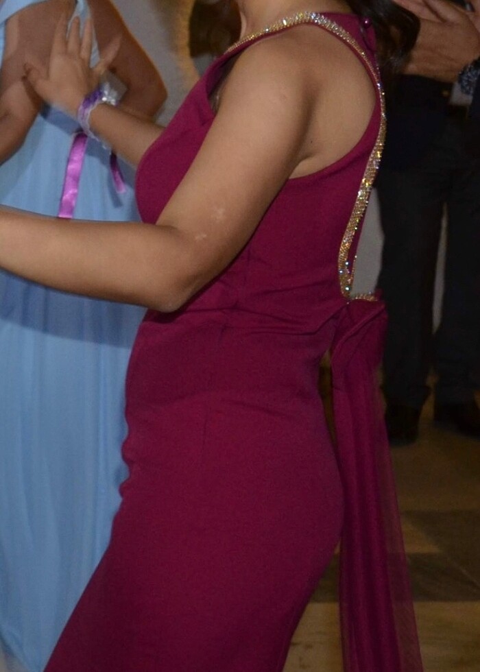 Mor uzun kuyruklu abiye - Görsel 5