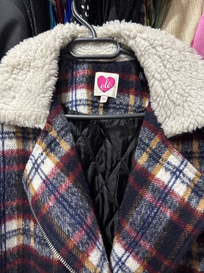 Kürklü Ekose Desenli Kadın Ceket - Görsel 2