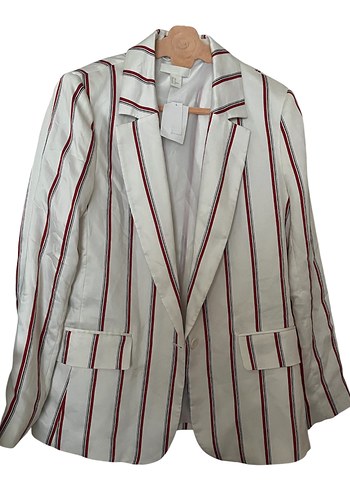 Zara H M Marka Kirmizi Cizgili Ekru Blazer Ceket