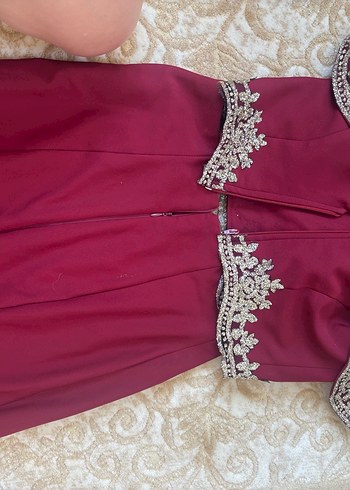 Bordo Drapeli Uzun Kadın Abiye Elbise - Görsel 3