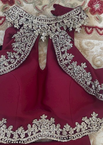 Bordo Drapeli Uzun Kadın Abiye Elbise - Görsel 5