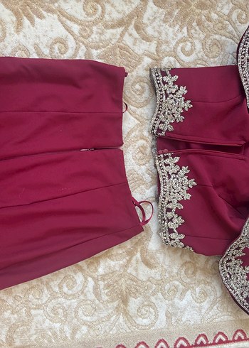 Bordo Drapeli Uzun Kadın Abiye Elbise - Görsel 4