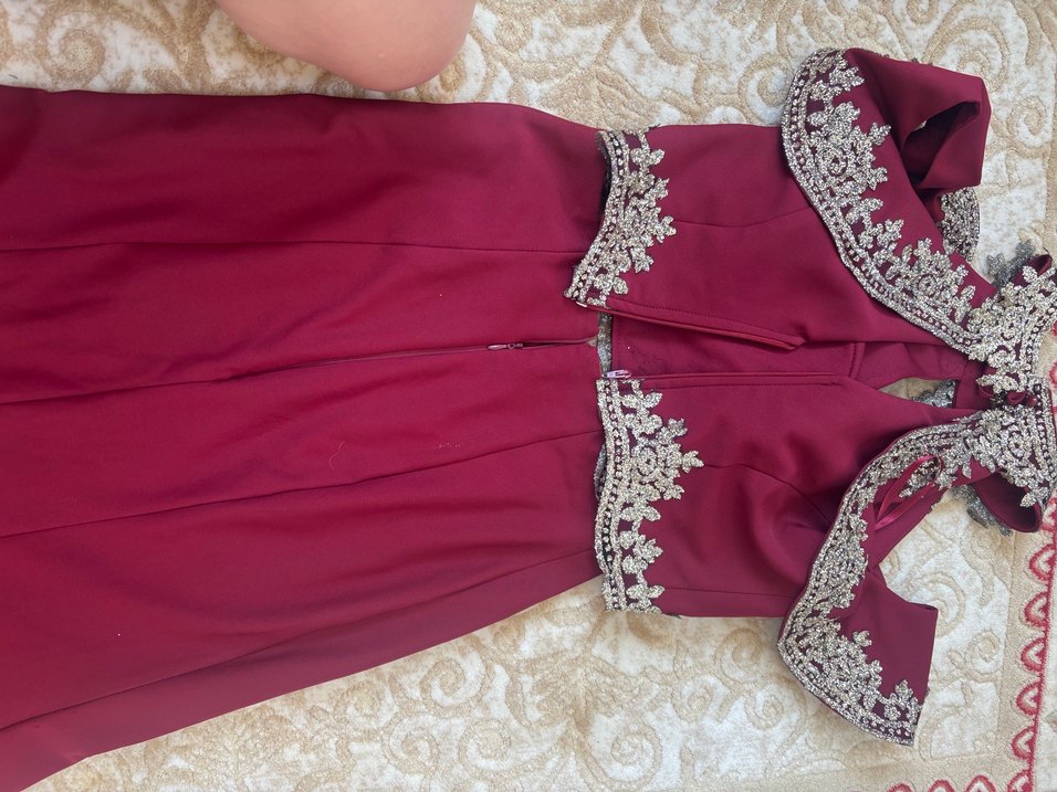 Bordo Drapeli Uzun Kadın Abiye Elbise - Görsel 3