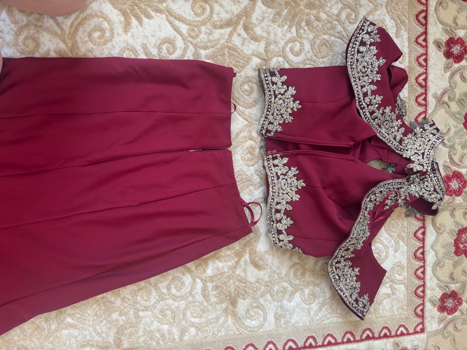 Bordo Drapeli Uzun Kadın Abiye Elbise - Görsel 4