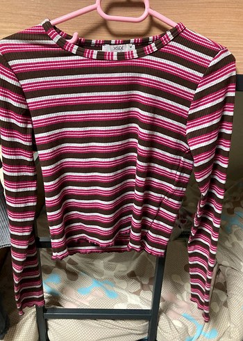LC Waikiki Pembe Çizgili Uzun Kollu Triko Bluz