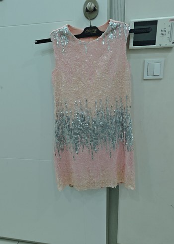 Kız Çocuk Payetli Pembe Kolsuz Elbise