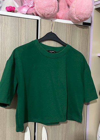 Kadın Yeşil Crop Tişört Kısa Kollu - Görsel 2