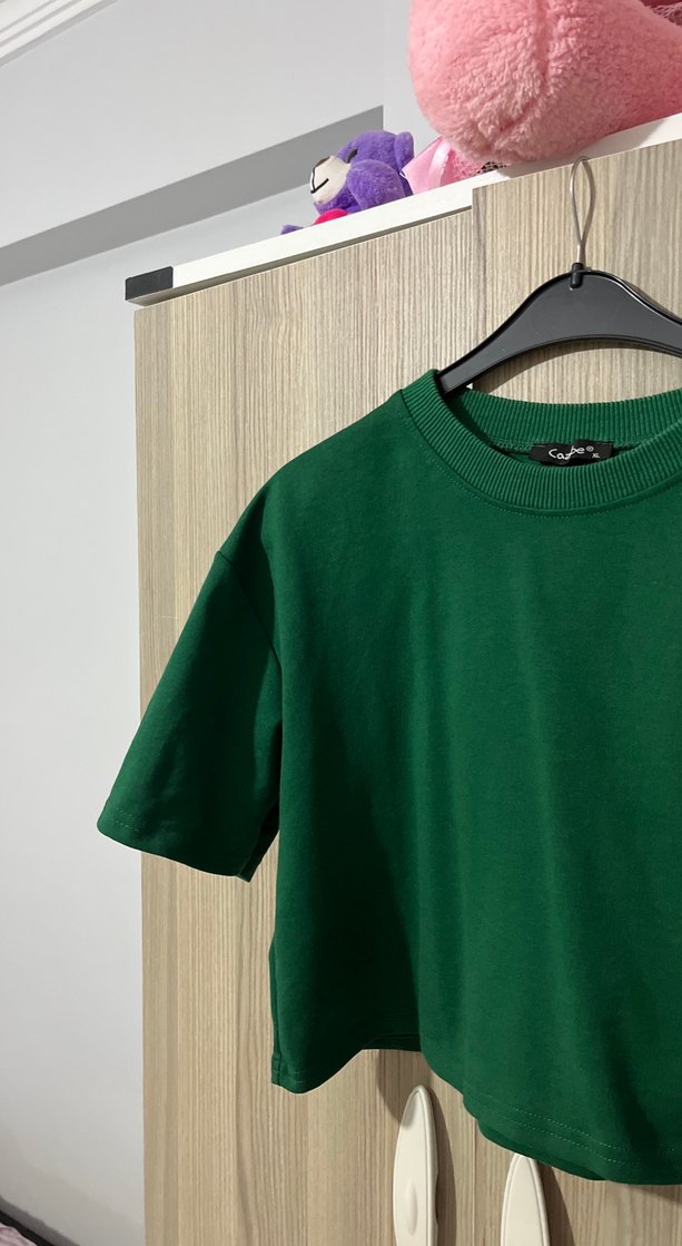 Kadın Yeşil Crop Tişört Kısa Kollu - Görsel 3