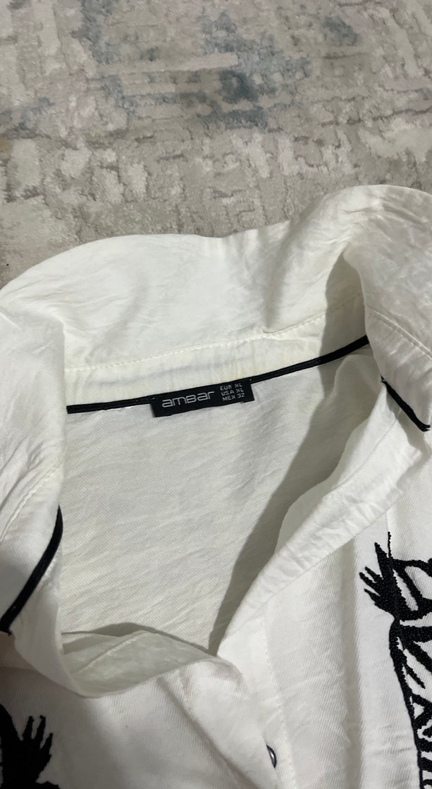 Zebra Desenli Beyaz Keten Gömlek - Görsel 3