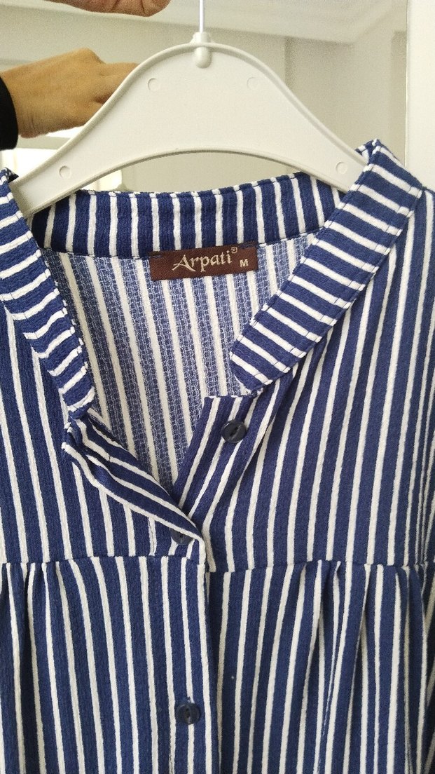 Mavi Çizgili Uzun Kollu Pamuklu Gömlek - Görsel 3