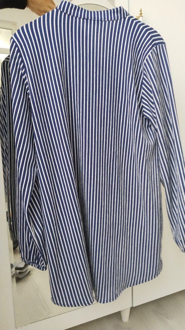 Mavi Çizgili Uzun Kollu Pamuklu Gömlek - Görsel 5