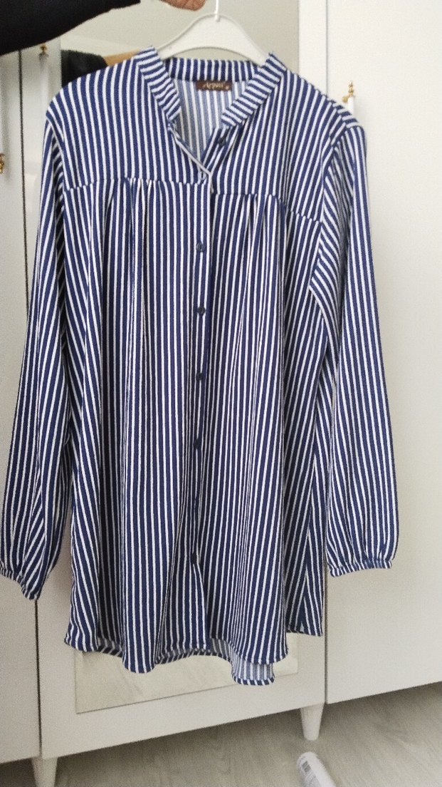 Mavi Çizgili Uzun Kollu Pamuklu Gömlek - Görsel 2