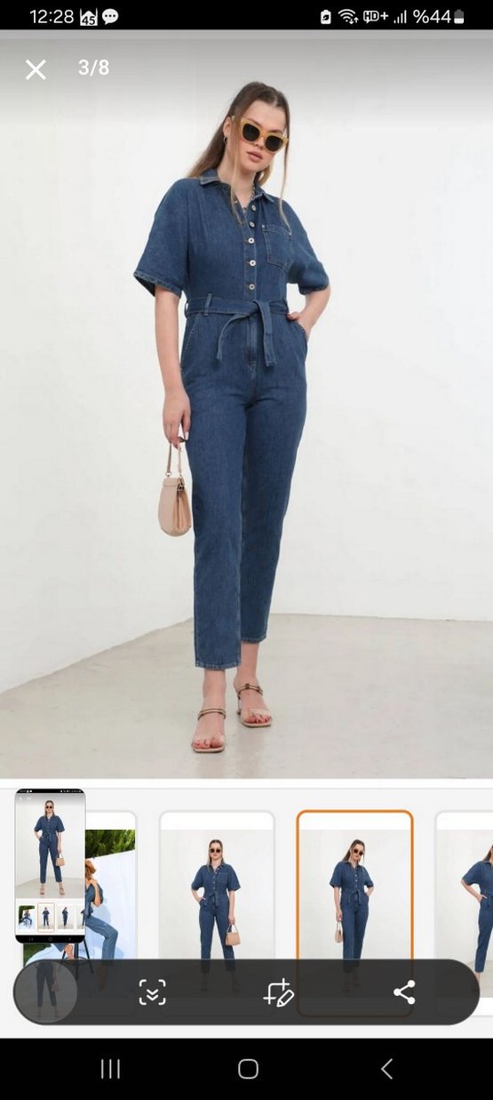 Kadın Lacivert Denim Midi Tulum - Görsel 3