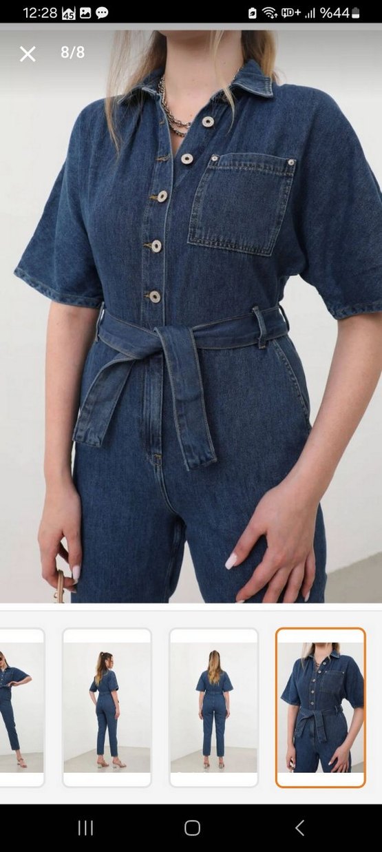 Kadın Lacivert Denim Midi Tulum - Görsel 4