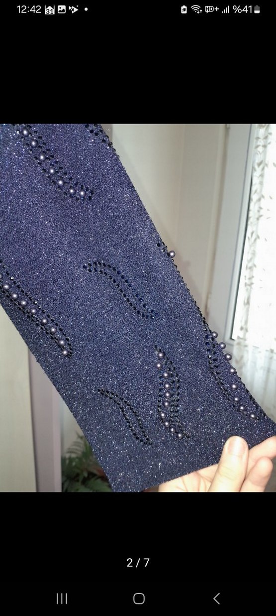 Parlak Lacivert Kadın Triko Elbise - Görsel 3