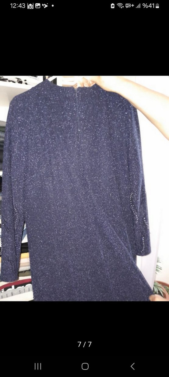 Parlak Lacivert Kadın Triko Elbise - Görsel 4