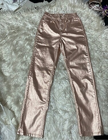 Pembe metalik pantalon