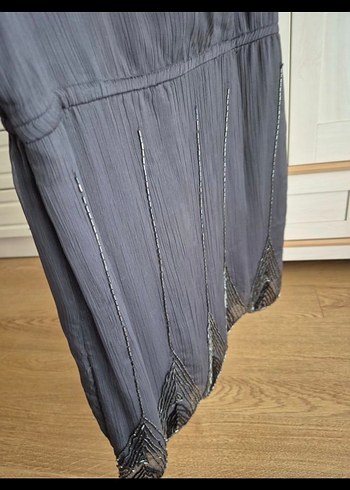 Gri İşlemeli Piliseli  Abiye Elbise - Görsel 5