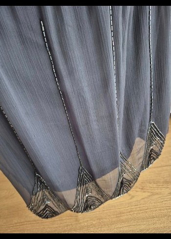 Gri İşlemeli Piliseli  Abiye Elbise - Görsel 6