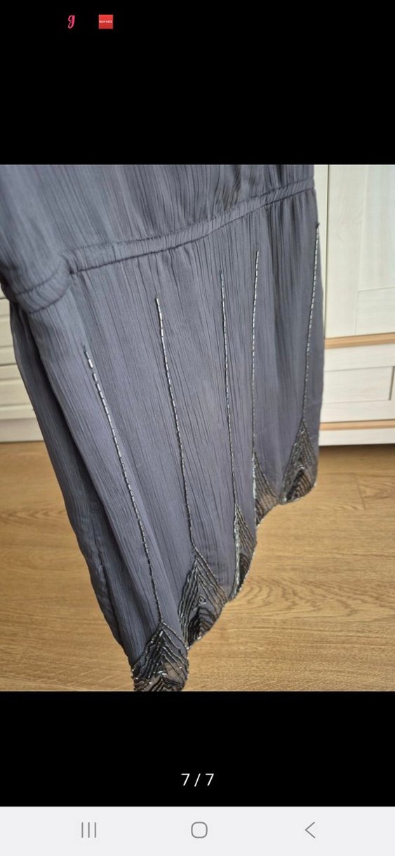 Gri İşlemeli Piliseli  Abiye Elbise - Görsel 5