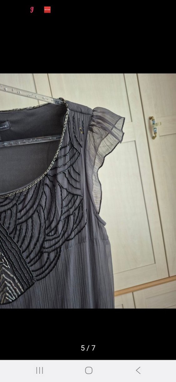 Gri İşlemeli Piliseli  Abiye Elbise - Görsel 4