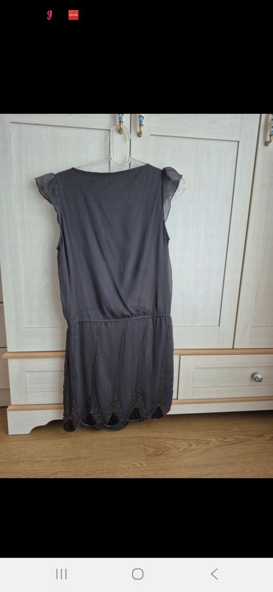 Gri İşlemeli Piliseli  Abiye Elbise - Görsel 3